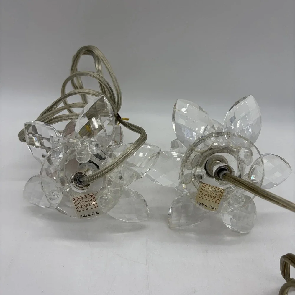 2 Vtg Fifth Avenue Crystal Lotus Flower Small Lamps Night Light 2 Settings Read!